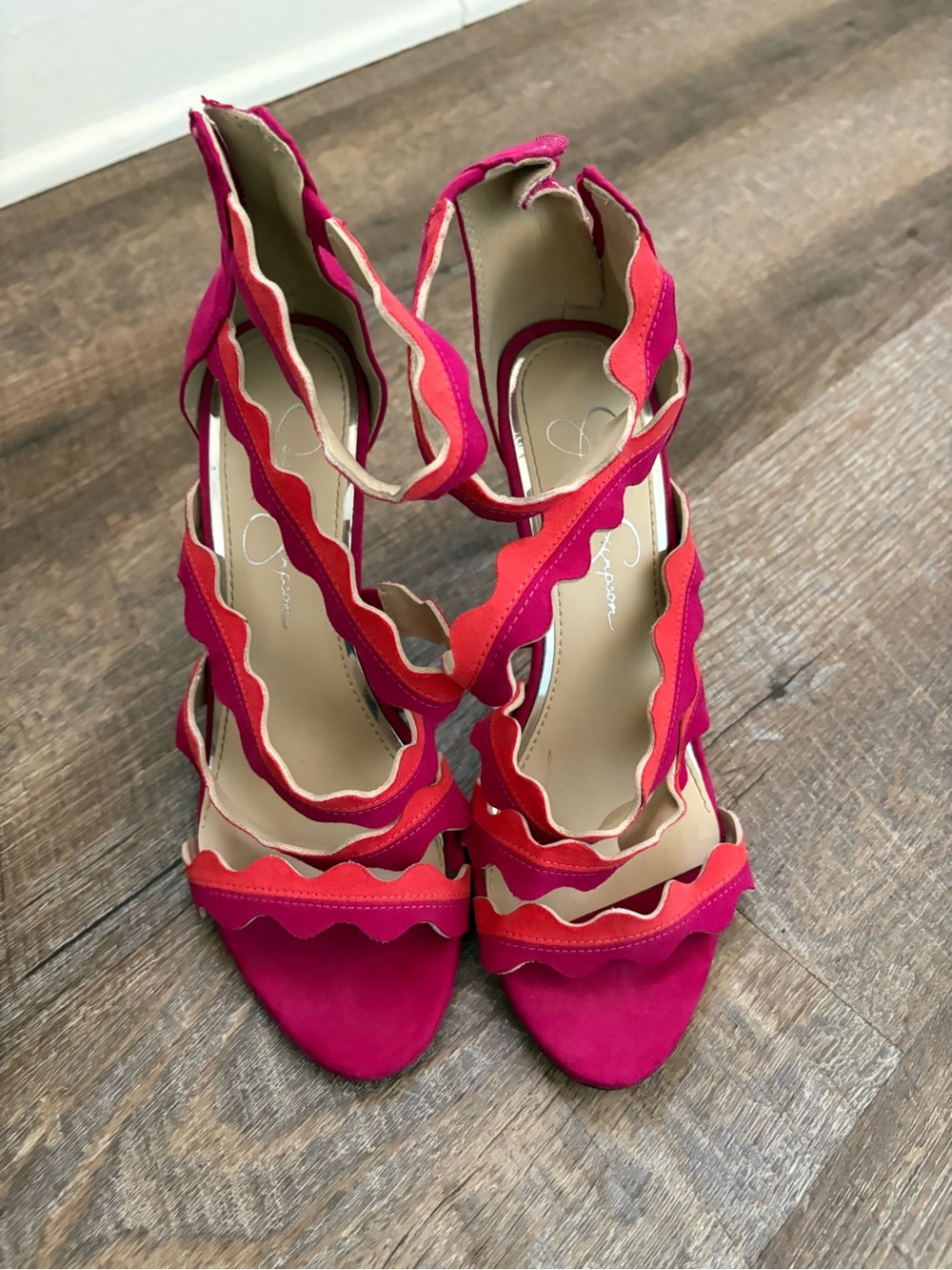 Jessica Simpson Pink and Coral Scalloped High Heel Sandals